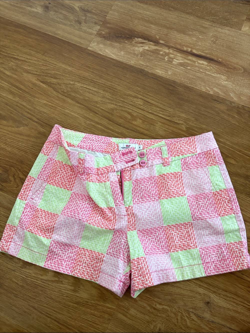 Vineyard Vines Pink & Light Green Check Cotton Bermuda Shorts